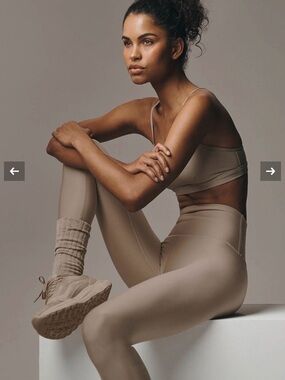 ALO Yoga High-Rise Leggings and Sports Bra Set in Taupe